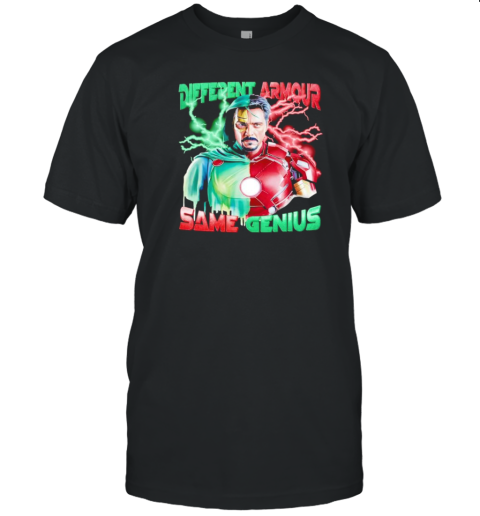 Different Amour Same Genius Robert Downey Jr Half Iron Man Half Doctor Doom T-Shirt