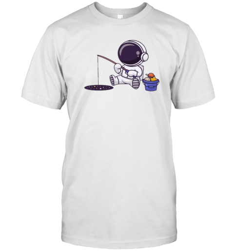 Cute Astronaut Fishing Planet On Space Cartoon T-Shirt