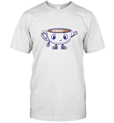 Cute Coffee Cup Waving Hand Cartoon T-Shirt