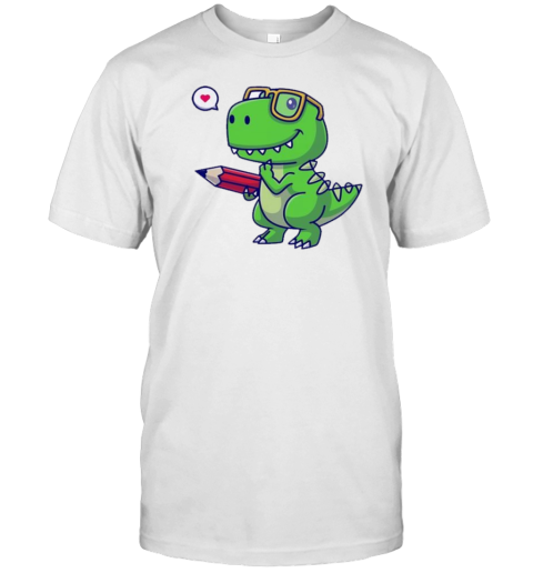 Cute Dinosaur Holding Pencil Cartoon T-Shirt