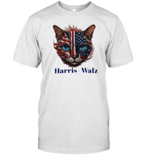 American Flag And Cat Kamala Harris Walz 2024 Elections Usa T-Shirt