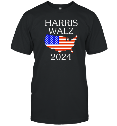 Harris Walz 2024 USA Flag Map T-Shirt