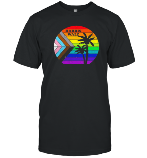 Harris Walz 2024 Coconut Tree At Sunset LGBTQ T- Classic Men's T-shirt