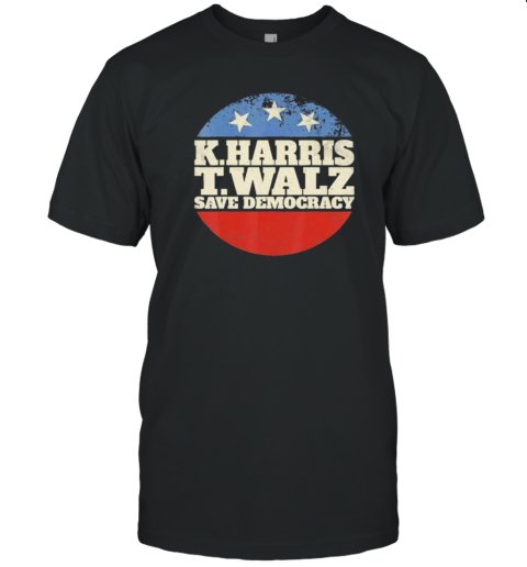 Harris Walz 2024 Save Democracy Retro Button Election T-Shirt