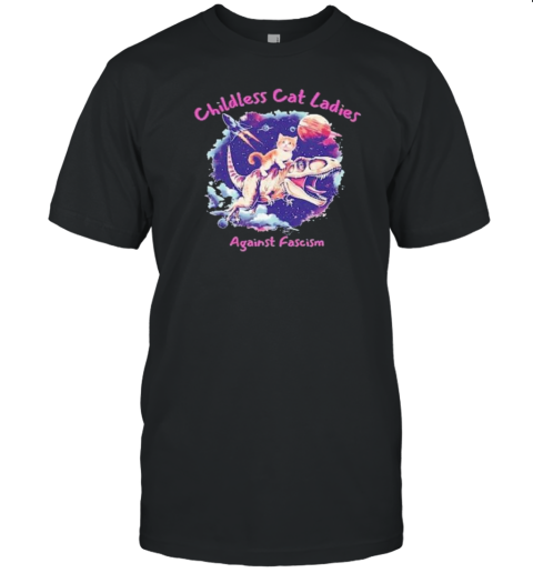 Cat Riding A Dinosaur Childless Cat Ladies Against Fascism Kamala Harris 2024 Female President T- Classic Men's T-shirt