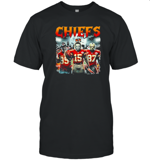 Kansas City Chiefs Halloween Horror Movie Patrick Mahomes Travis Kelce And Khalen Saunders T-Shirt