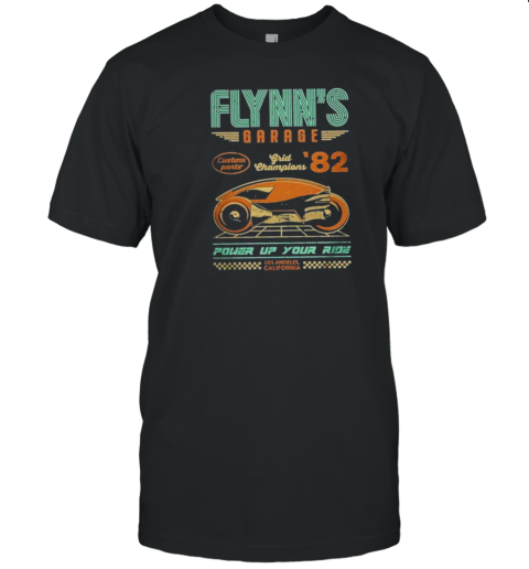 Flynn’s Garage Grid Champions Power Up Your Ride Los Angeles California T-Shirt