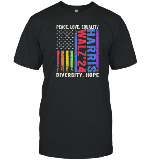 Peace Love Equality Diversity Hope Kamala Harris Tim Walz 2024 Peace Lgbt T- Classic Men's T-shirt