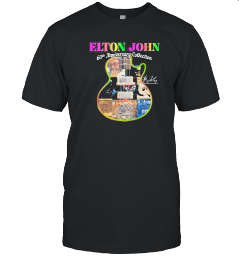 Official Elton John Guitar Band 60Th Anniversary Collection Signatures T-Shirt