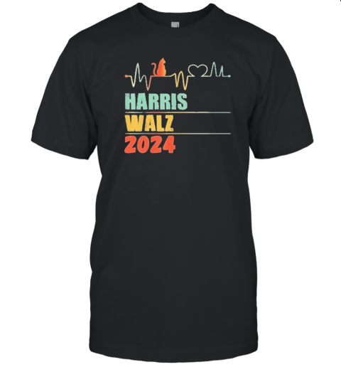 Official Kamala Harris Tim Walz Waltz Cat Heartbeat Harris Walz 2024 T-Shirt