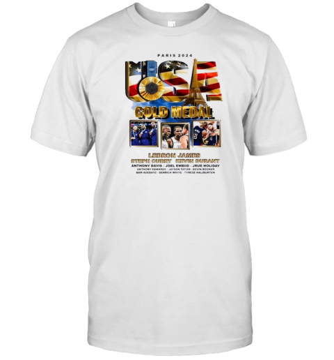 Paris 2024 Team Usa Gold Medal Basketball Lebron James Steph Curry Kevin Durant T-Shirt