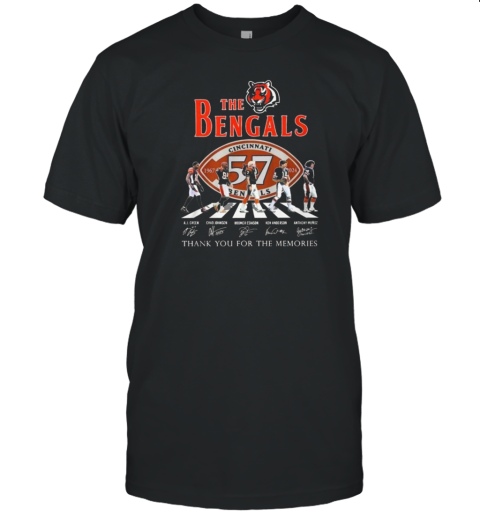 The Cincinnati Bengals NFL Abbey Road 57 Anniversary Thank You For The Memories Signatures T-Shirt