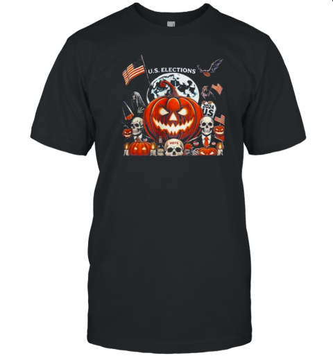 Donald Trump Election Skeleton Ghost Bats Pumpkins Us Elections Voting For Trump Halloween 2024 T-Shirt