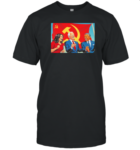 Harris Biden And Obama Communism Flag Cartoon T-Shirt