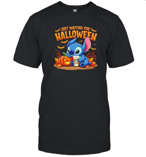 Stitch Drink Latte Just Waiting For Halloween T-Shirt