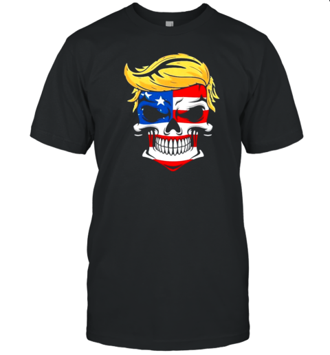 Trump Hair Skull Halloween Spooky Trump Head Flag America T-Shirt