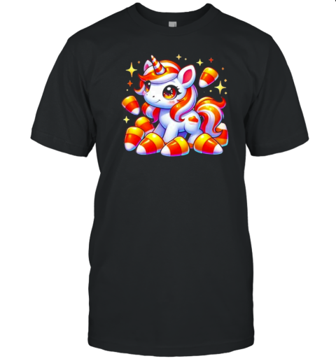 Unicorn Candy Corn Girls Halloween Funny T-Shirt