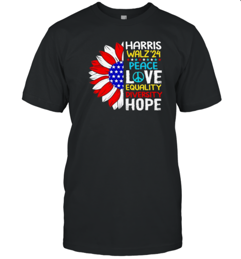 Kamala Harris Tim Walz 2024 Peace Lgbt Harris Walz Waltz Sunflower US Flag T-Shirt