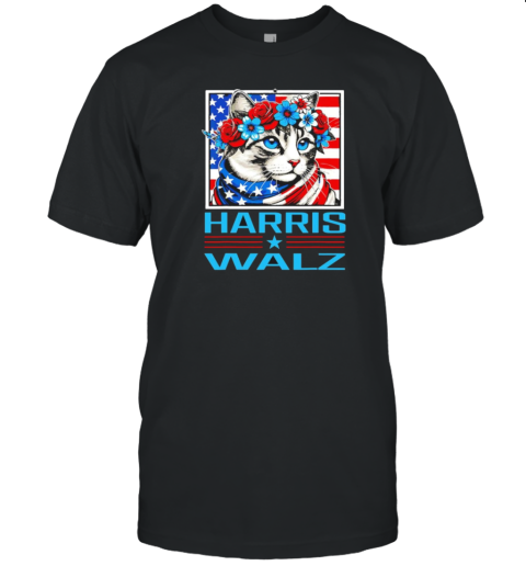 Harris Waltz Kamala Harris Tim Walz 2024 VP Cat Ladies Flag T-Shirt