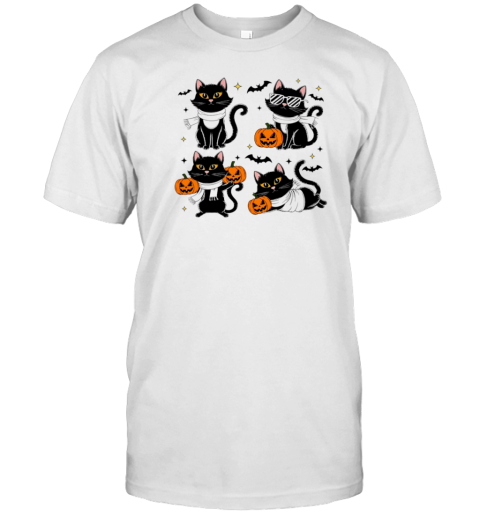 Ghost Black Cat Pumpkin Halloween T-Shirt