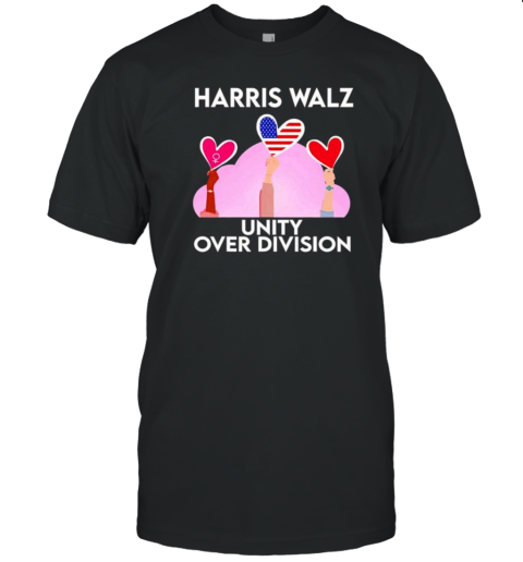 Harris Walz Unity Over Division 2024 Hearts T-Shirt