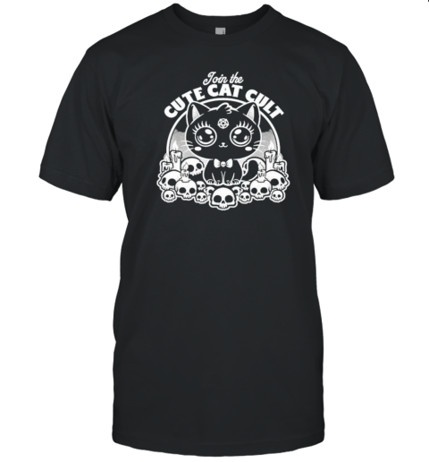 Join The Cute Cat Cult Black And White Skull T- Classic Men's T-shirt