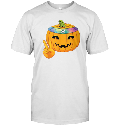 Hippie Halloween Pumpkin Peace Sign Hand Headband Tie Dye T- Classic Men's T-shirt