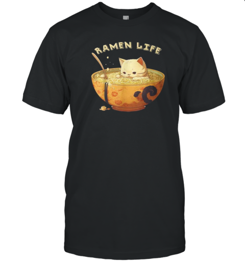 Retro Anime Ramen Bowl Cute Cat Japanese Aesthetics T-Shirt