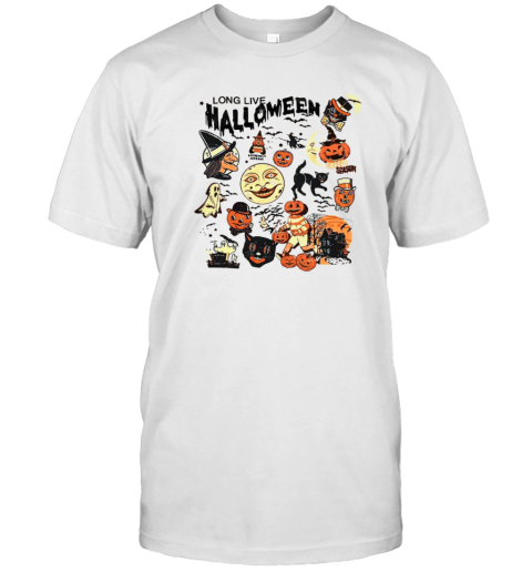 Retro Black Cat Halloween , Long Live Halloween Retro Fall Apparel Spooky Season Tee Pumpkin T-Shirt