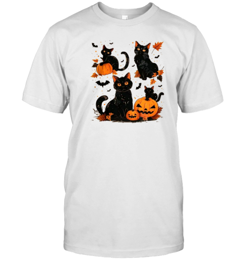 Black Cat Pumpkin Fall Halloween Black Cat Vintage Halloween T-Shirt