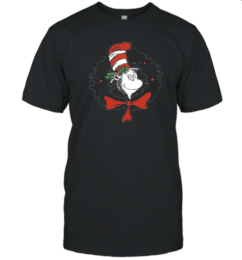 The Cat In The Hat With A Christmas Wreath Teacher T-Shirt