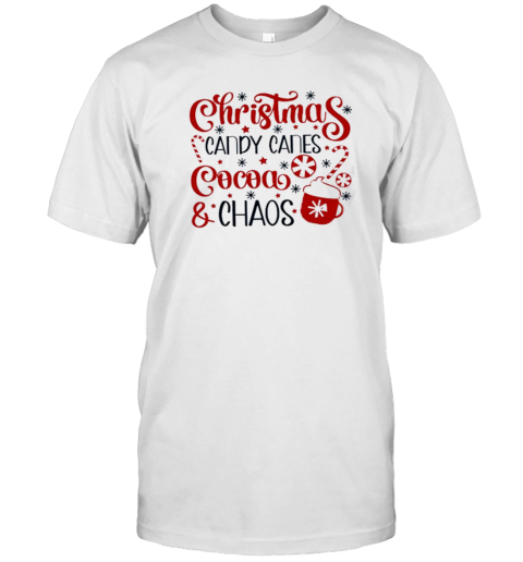 Christmas Candy Canes Cocoa And Chaos Teacher T-Shirt