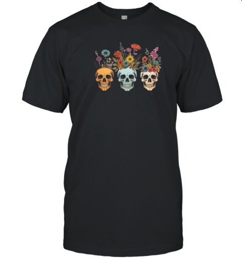 Floral Halloween Wildflower Skeleton Retro Halloween Vibes T-Shirt