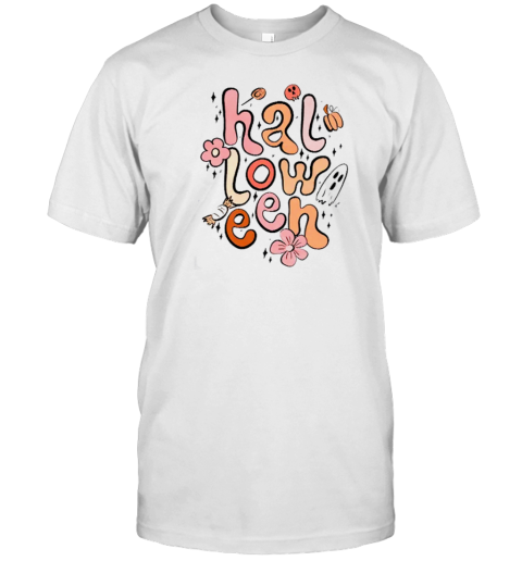 Flower And Cute Ghost Halloween T-Shirt