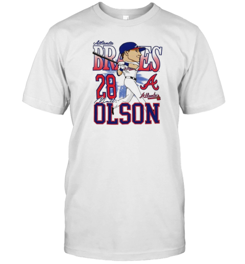 Atlanta Braves Matt Olsen #28 Slugger Swing Caricature T-Shirt