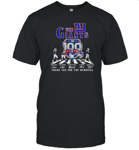 Original The New York Giants Walking Abbey Road 100 Seasons Thank You For The Memories Signatures T-Shirt