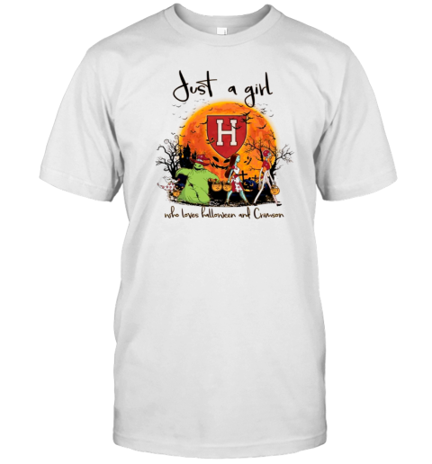 Just A Girl Who Love Halloween And Harvard Crimson Football T- Classic Men's T-shirt