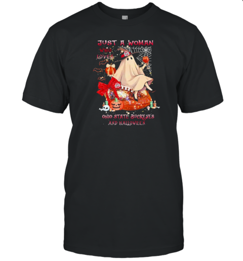 Ohio State Buckeyes Just A Women Who Loves Buckeyes And Halloween 2024 T-Shirt