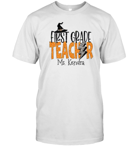 Personalized Name And Grade Halloween Thunder Leopard Teacher T-Shirt