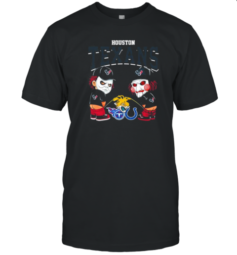 Michael Myers And Billy He Puppet X Houston Exans Pee On NFL Eams Halloween T-Shirt