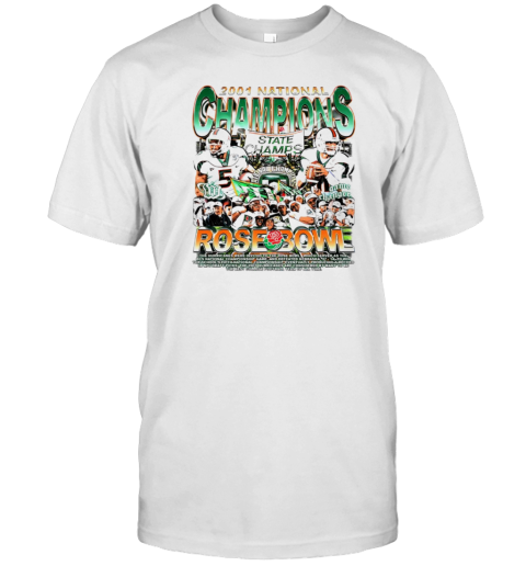 2001 National Champs Miami Hurricanes Graphic Poster T- Classic Men's T-shirt