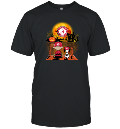 Snoopy and Charlie Brown Pumpkin Alabama Crimson Tide Halloween Moon T-Shirt