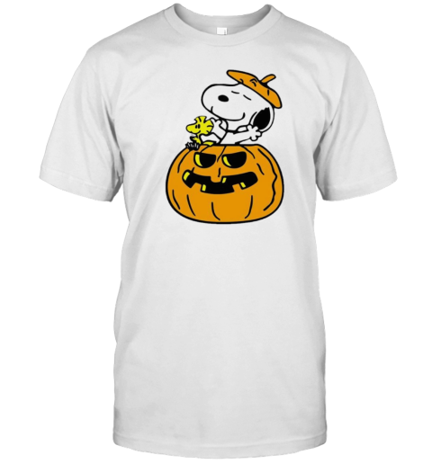 Halloween Pumpkin Snoopy And Woodstock Cartoon Design T- Classic Men's T-shirt