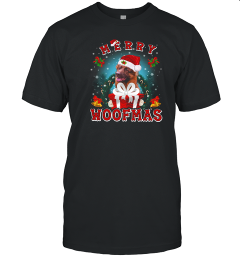 Woof Xmas  Red German Shepherd Premium Fit Mens T-Shirt