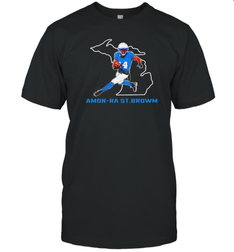 Detroit Lions Dootball Amon Ra St Brown State Star Player Design T-Shirt