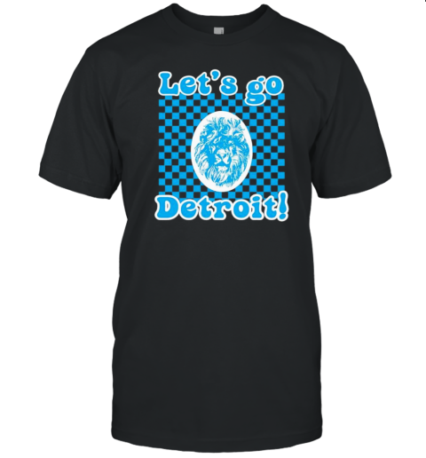 Retro Lets Go Detroit Checkered Pattern Lions Mascot T-Shirt