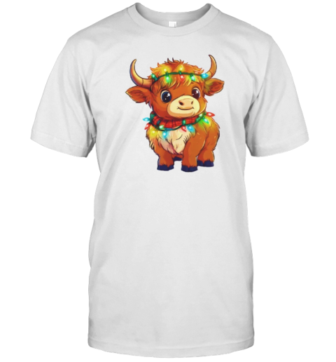 Cute Christmas Lights Baby Scottish Highland Cow T- Classic Men's T-shirt