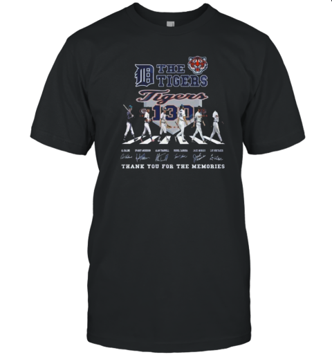 Detroit Tigers Walking Abbey Road 130 Years 1894 2024 Thank You For The Memories Signatures T-Shirt