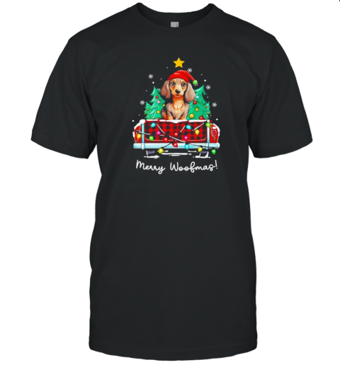 Long Haired Dachshund Christmas Dog Truck Plaid Funny Xmas T-Shirt