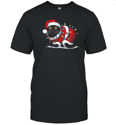 Black Santa Cat Tangled Up In Lights Christmas Santa Essential T- Classic Men's T-shirt